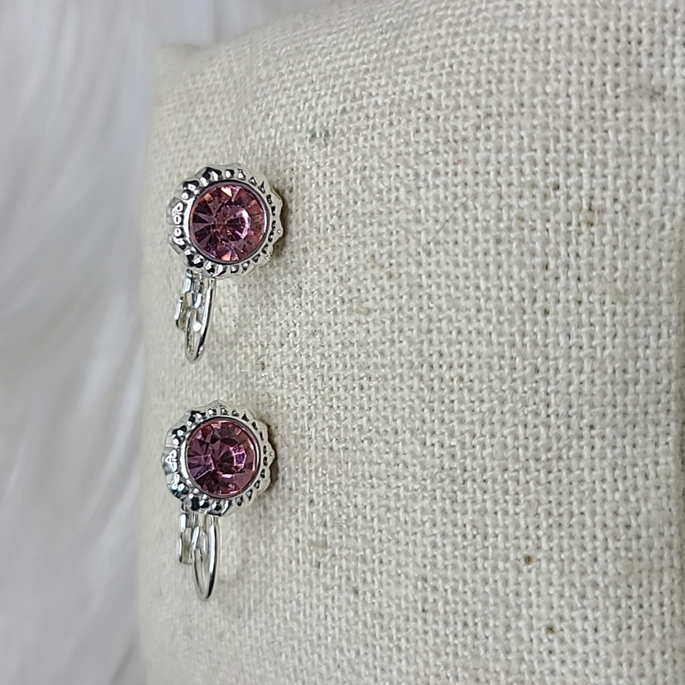 Earrings Pink Crystal Silver Tone Lightweight Dangle Brand New Everyday Gift Fun